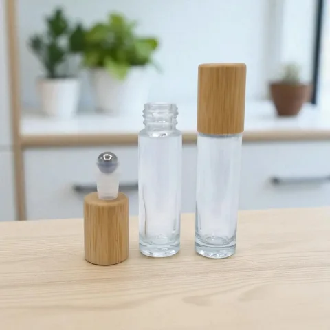 DIY Roller | Helder Glas | 10 ML | Houtnerf aromaroller van Natuurzuiver