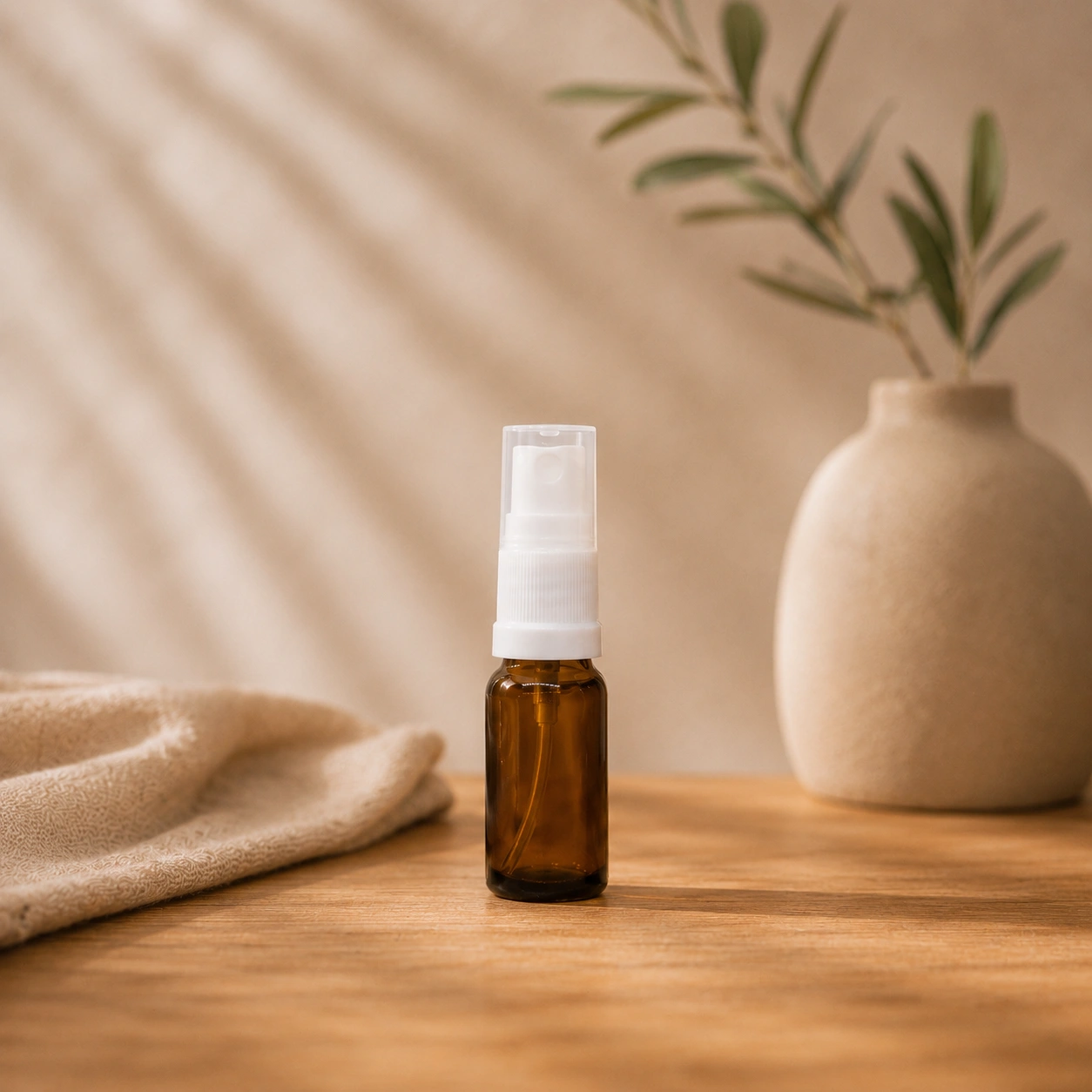 DIY Flesjes (smalle hals) Amber glas, witte schroefdop met druppelinlay, 10 ml, set van 3